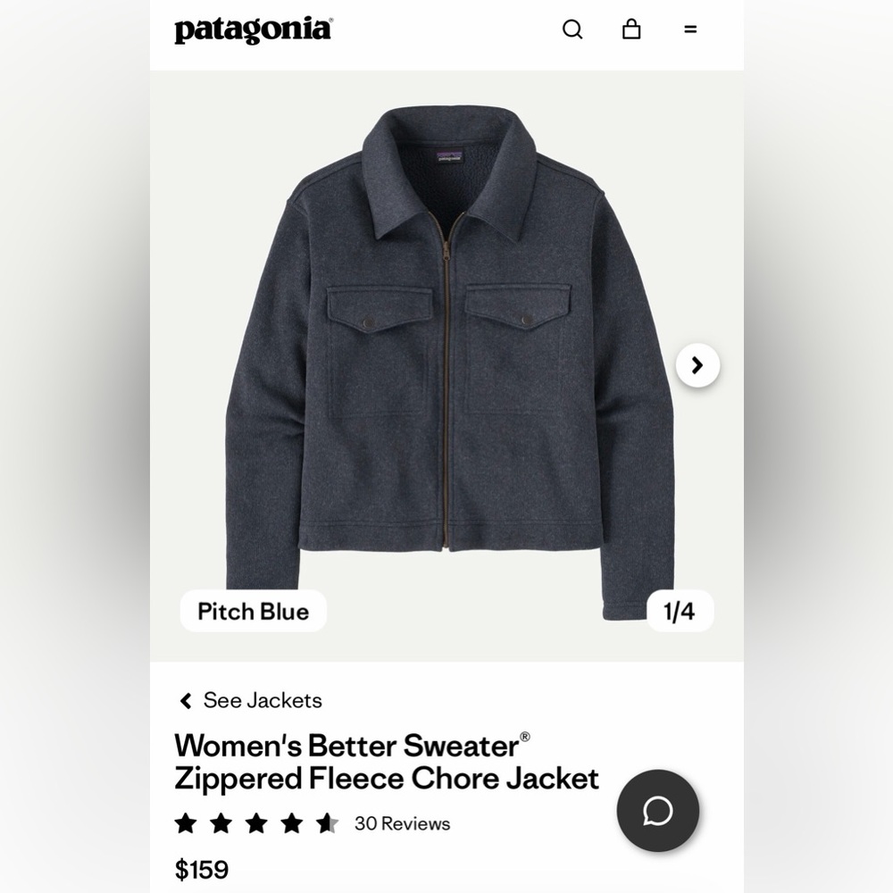 Patagonia Women’s Better Sweater Zippered Fleece Pitch Blue Jacket- L